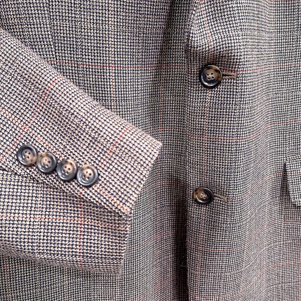 Jos A Bank Wool Tweed Sport Coat Jacket Brown Windowpane Check Mens 46R - Picture 3 of 8